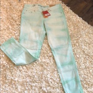 Mint colored skinny jeans